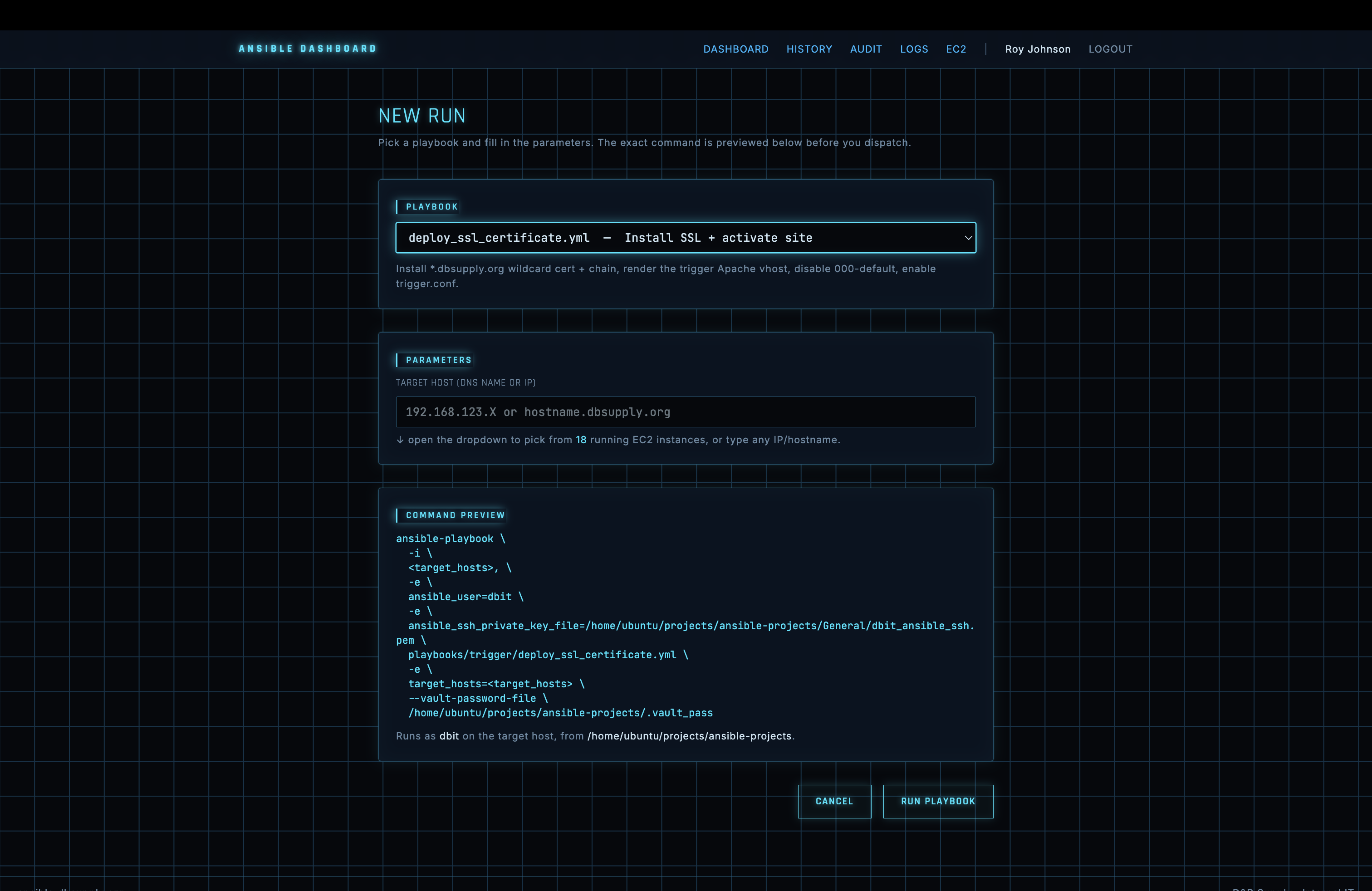 Ansible Dashboard - New Run